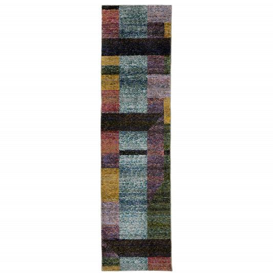 8' Purple And Red Geometric Runner Rug
