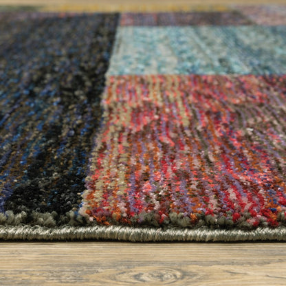 8' Purple And Red Geometric Runner Rug