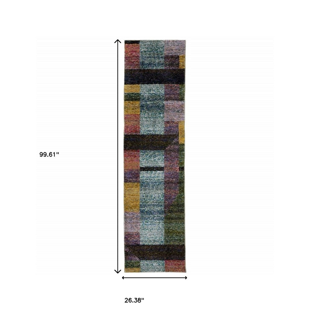 8' Purple And Red Geometric Runner Rug