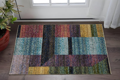 3' X 5' Purple and Red Geometric Power Loom Area Rug