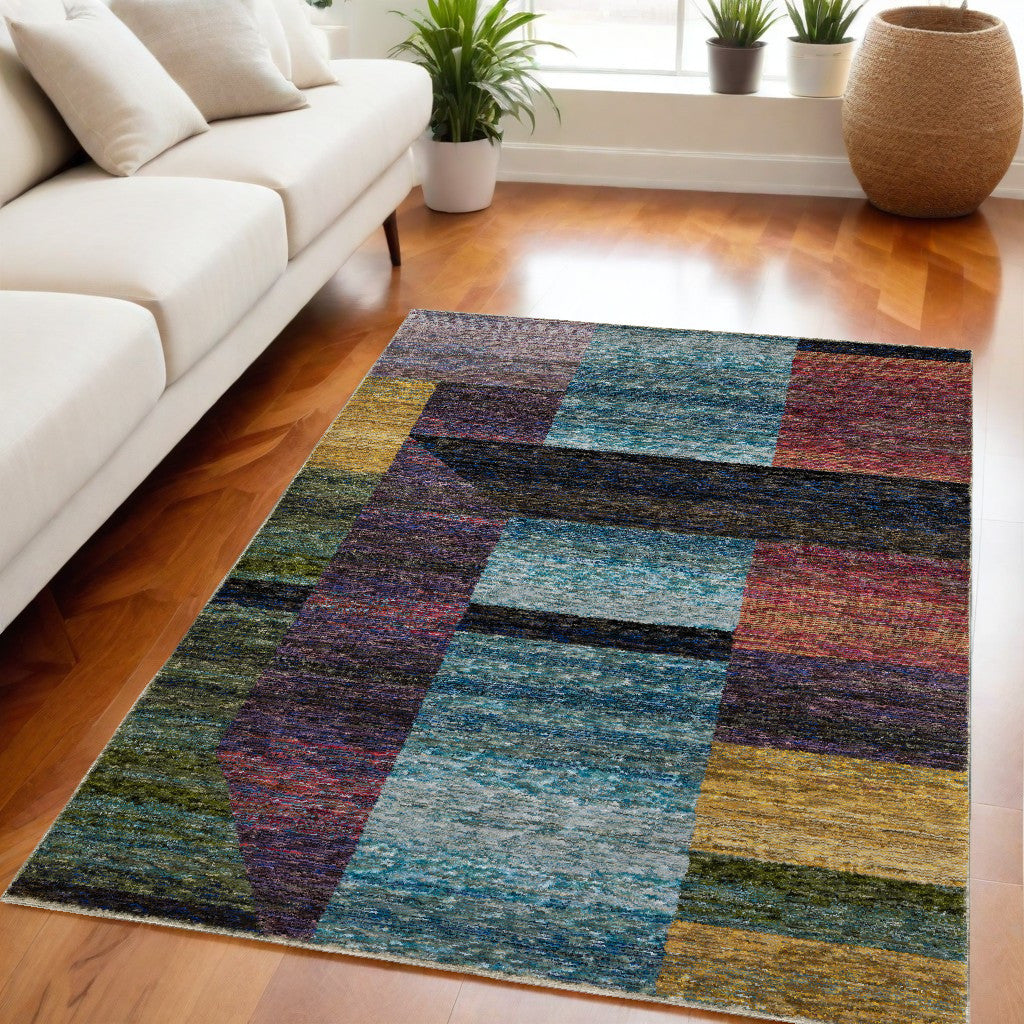 5' X 7' Purple and Red Geometric Power Loom Area Rug