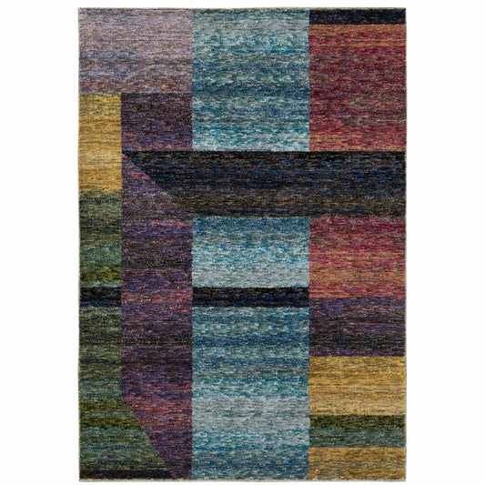 5' X 7' Purple and Red Geometric Power Loom Area Rug