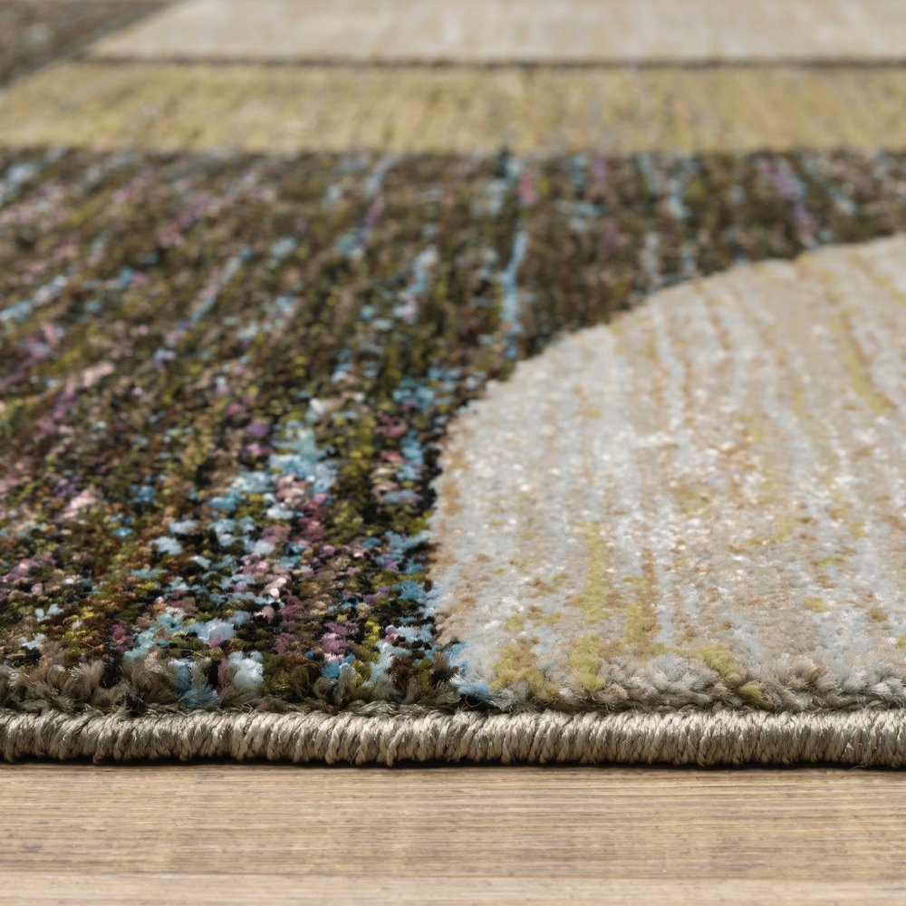 8' Blue And Beige Geometric Runner Rug