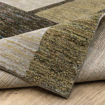 8' Blue And Beige Geometric Runner Rug