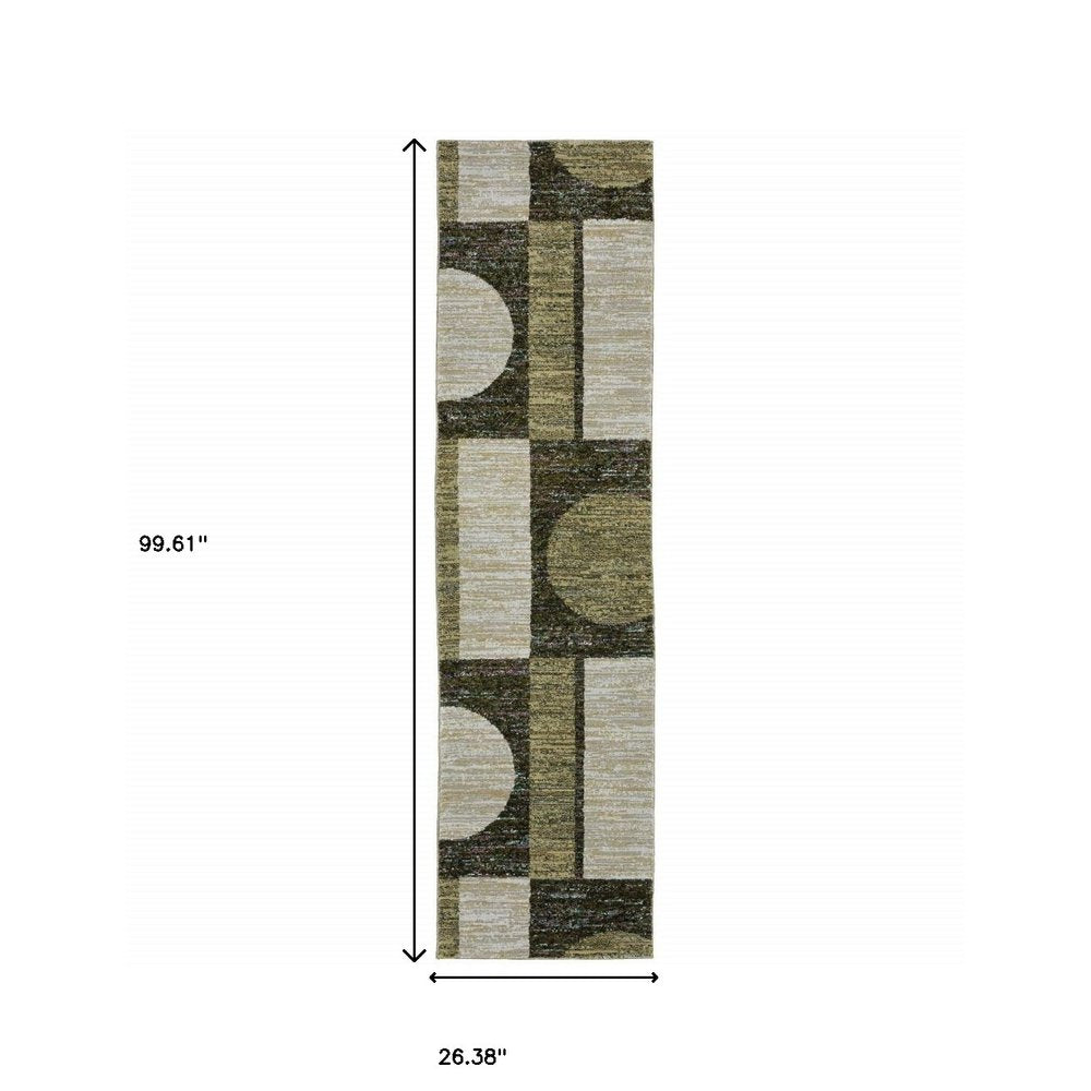 8' Blue And Beige Geometric Runner Rug