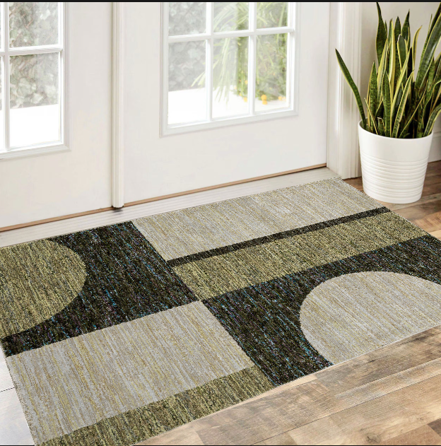 3' X 5' Blue and Beige Geometric Power Loom Area Rug