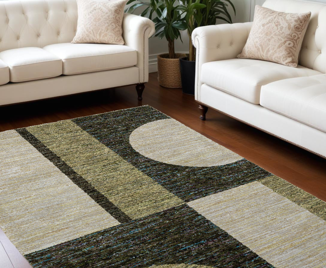 8' X 11' Blue and Beige Geometric Power Loom Area Rug