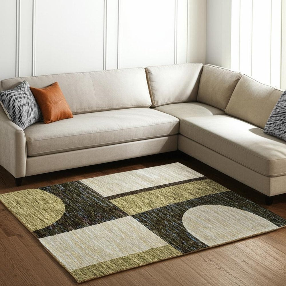 9' X 12' Blue and Beige Geometric Power Loom Area Rug