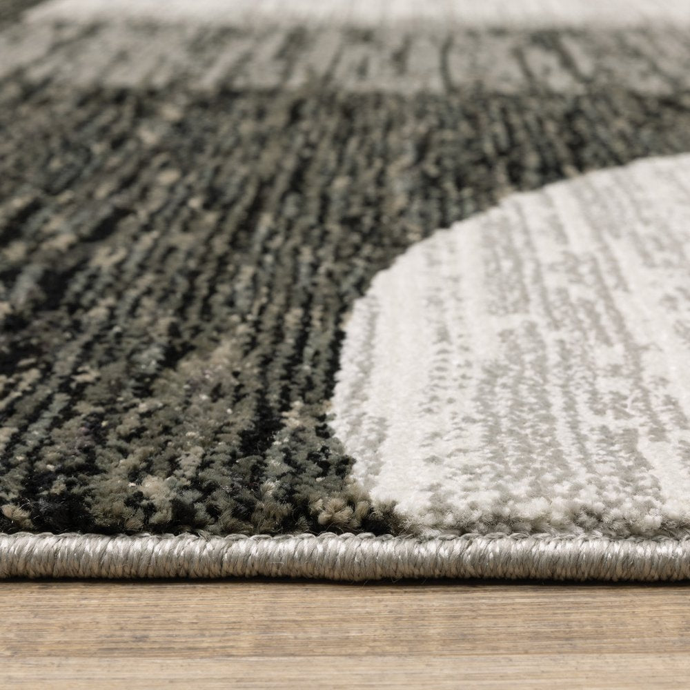 8' Gray And Ivory Geometric Runner Rug