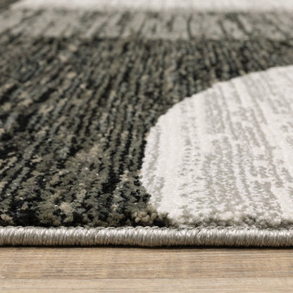 8' Gray And Ivory Geometric Runner Rug