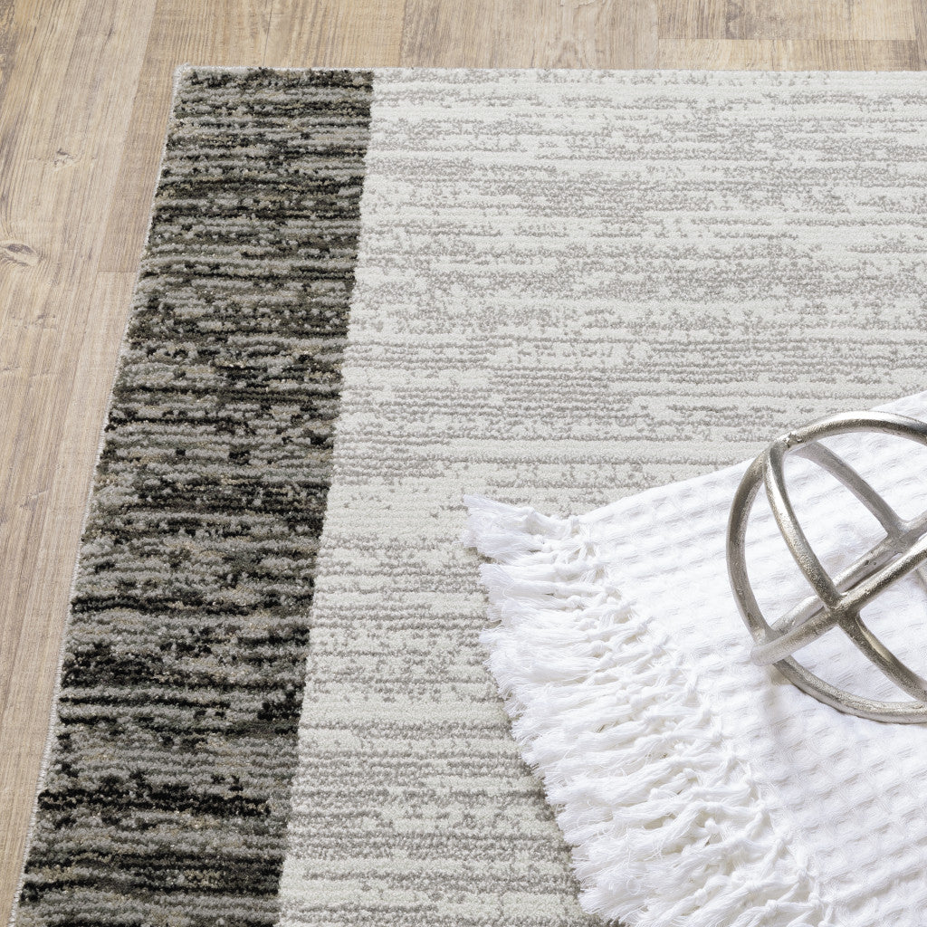 8' Runner Gray and Ivory Geometric Power Loom Runner Rug