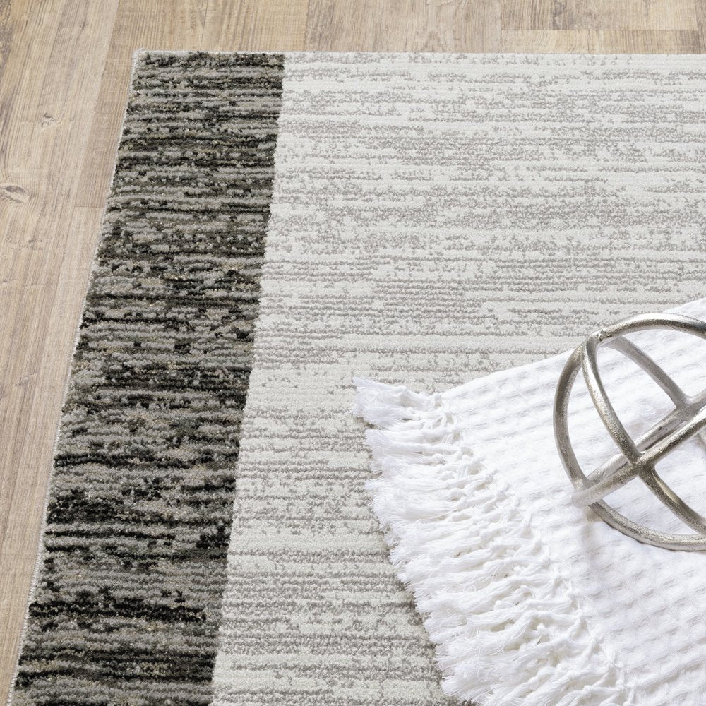 8' Gray And Ivory Geometric Runner Rug