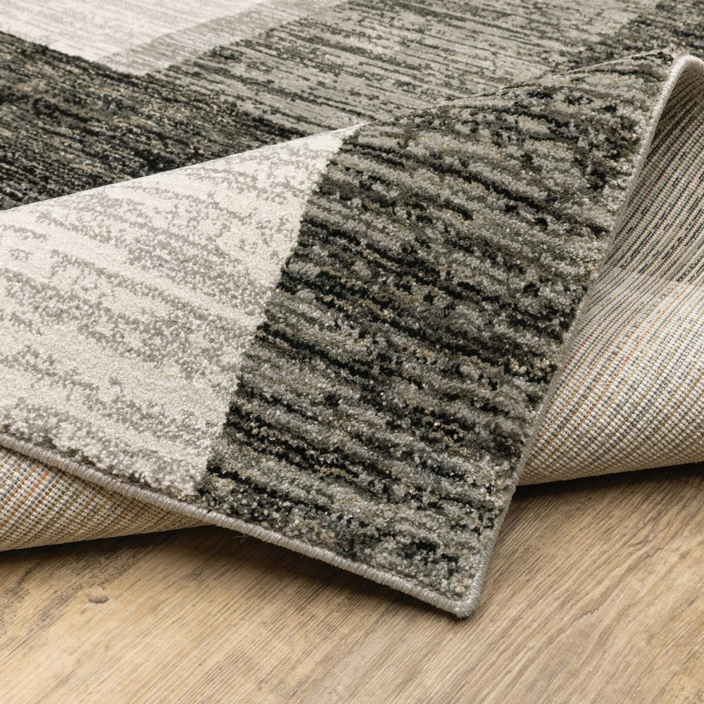 8' Gray And Ivory Geometric Runner Rug