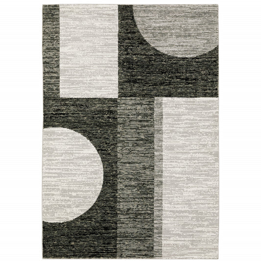 3' X 5' Gray and Ivory Geometric Power Loom Area Rug