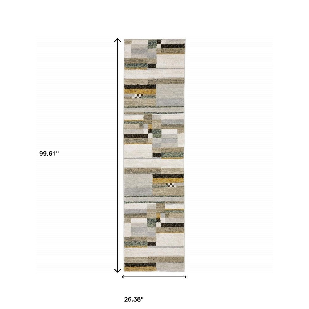 8' Black And Gray Geometric Runner Rug