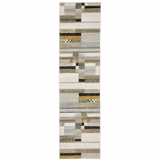 8' Black And Gray Geometric Runner Rug
