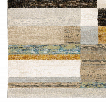 8' Black And Gray Geometric Runner Rug