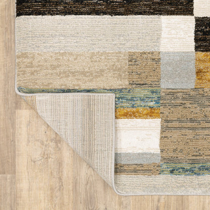 5' X 7' Beige Gold Black Grey Tan Teal and Rust Geometric Power Loom Area Rug