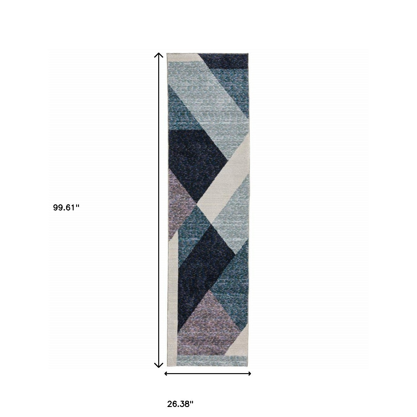 8' Runner Blue Purple Grey and Teal Geometric Power Loom Runner Rug