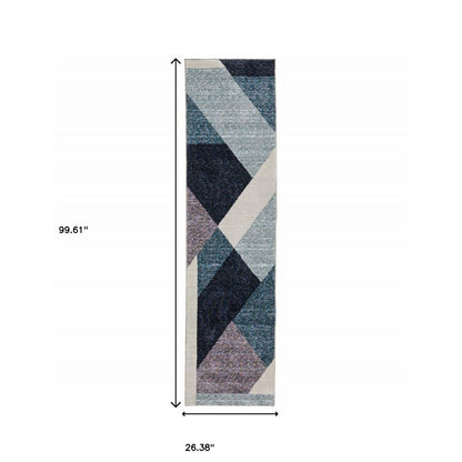 8' Blue Purple And Gray Geometric Runner Rug