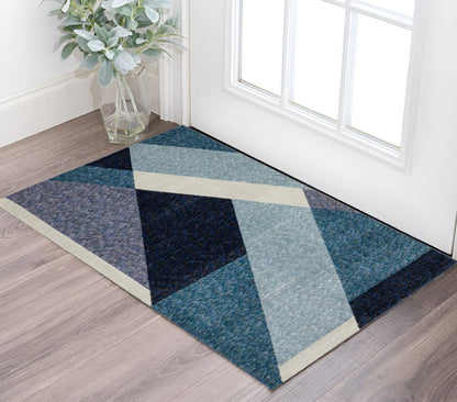 3' X 5' Blue Purple Grey and Teal Geometric Power Loom Area Rug