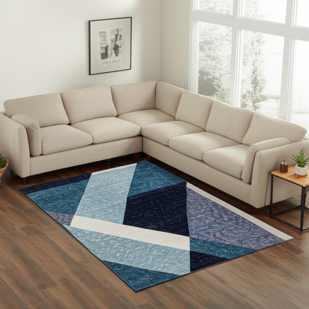 9' X 12' Blue Purple Grey and Teal Geometric Power Loom Area Rug