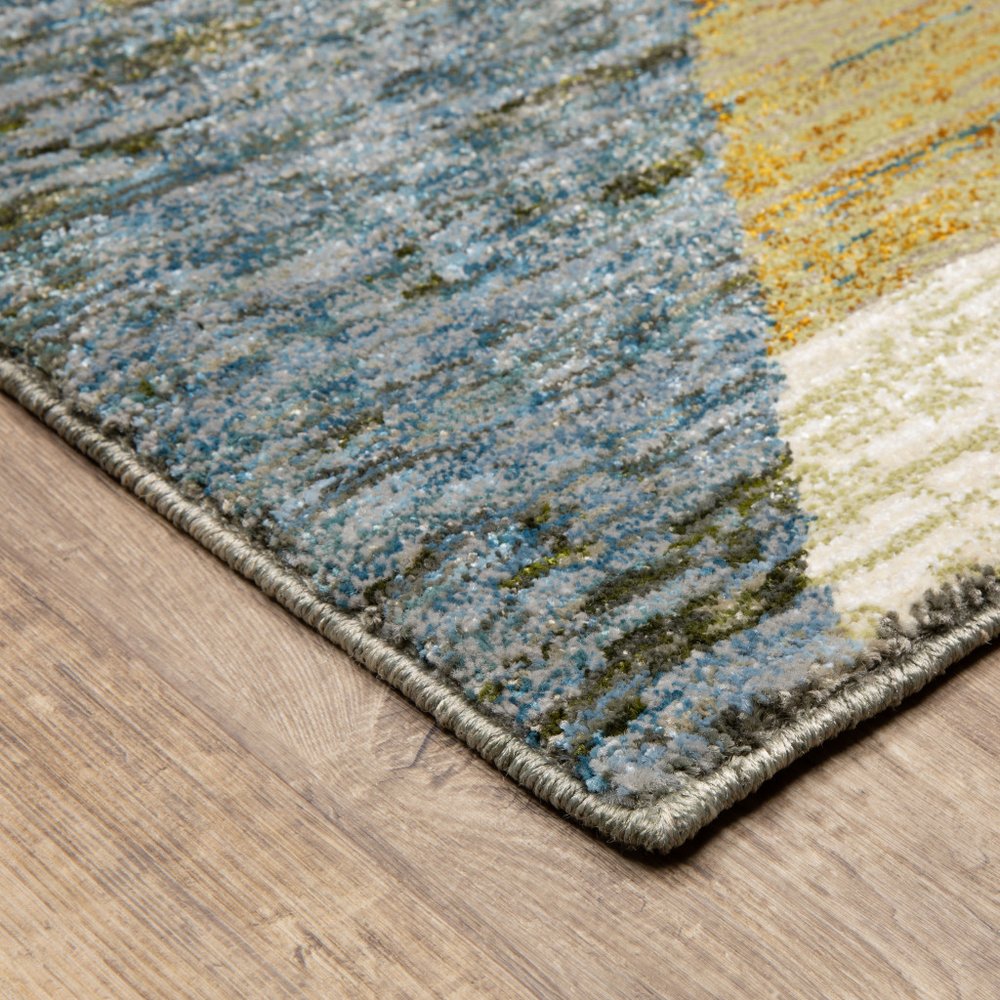 8' Blue And Beige Geometric Runner Rug