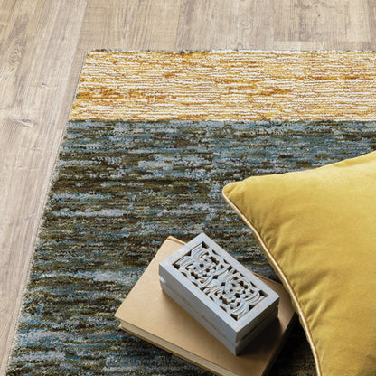 8' Blue And Beige Geometric Runner Rug