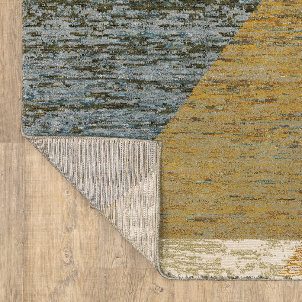 8' Blue And Beige Geometric Runner Rug