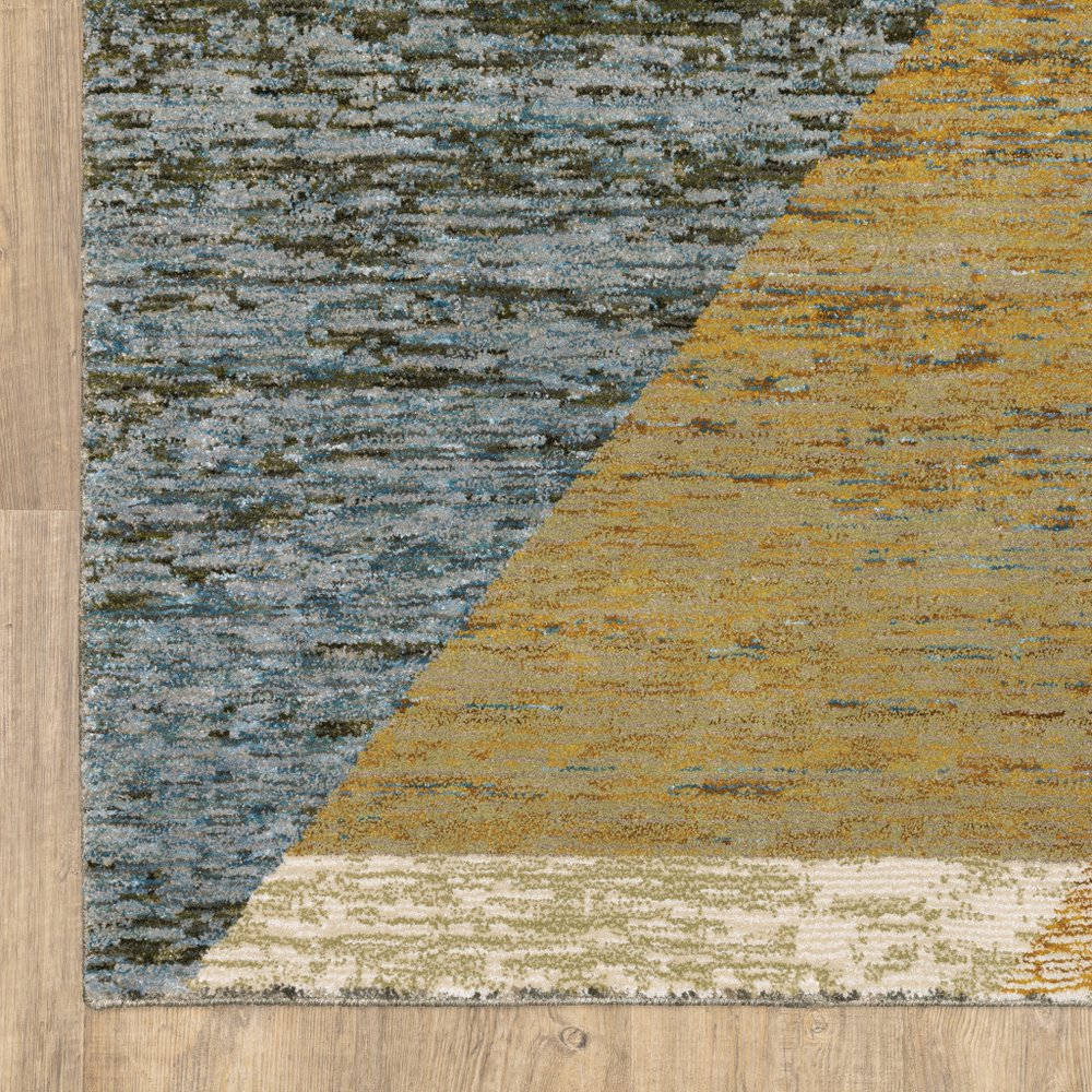 8' Blue And Beige Geometric Runner Rug
