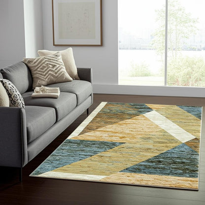 5' X 7' Blue and Beige Geometric Power Loom Area Rug