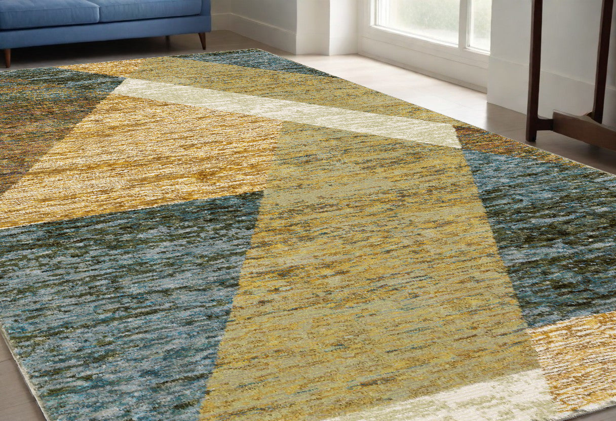 5' x 7' Blue and Beige Geometric Power Loom Area Rug