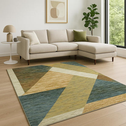 7' X 10' Blue and Beige Geometric Power Loom Area Rug