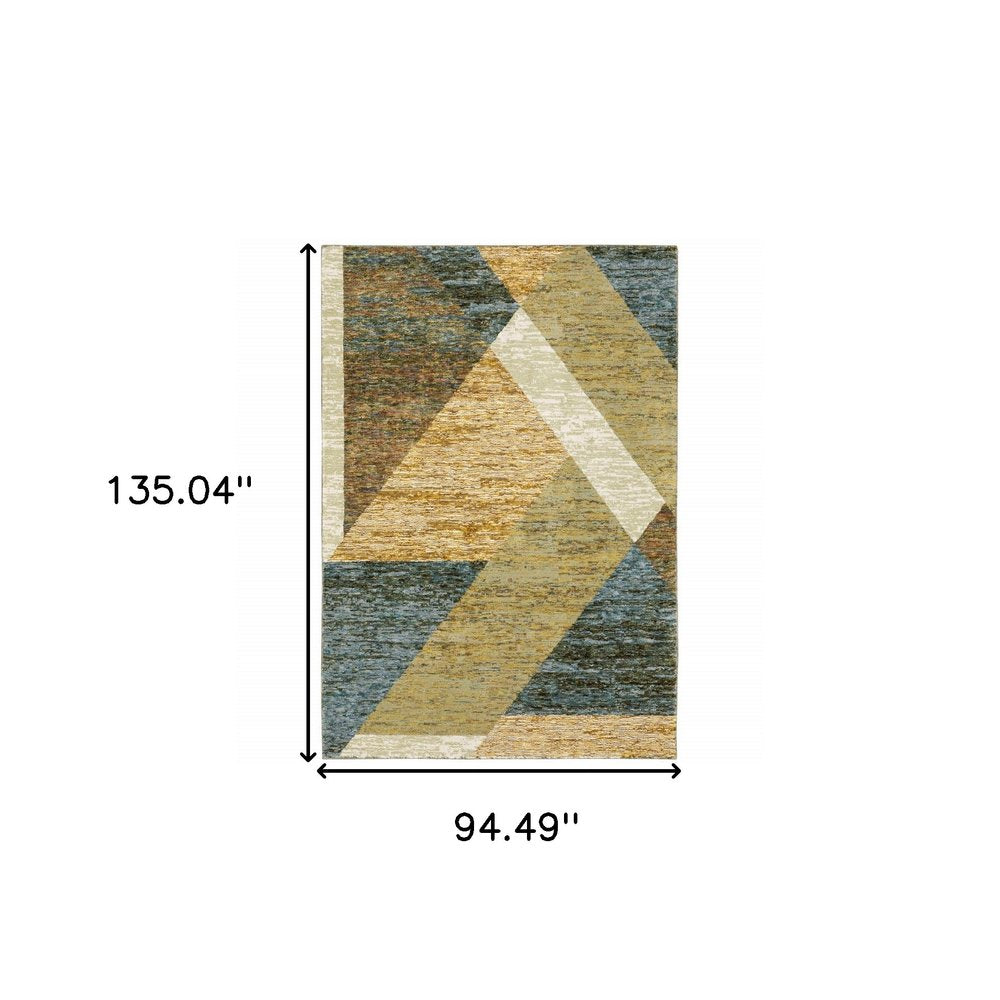 8' X 11' blue and beige geometric power loom area rug