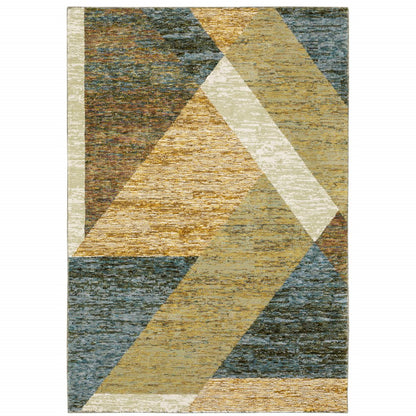 Blue and beige geometric power loom area rug, 8' x 11'.