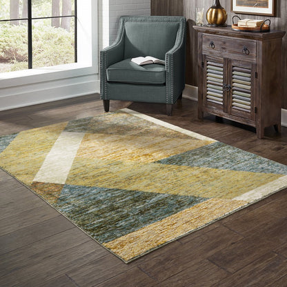 8' x 11' blue and beige geometric power loom area rug