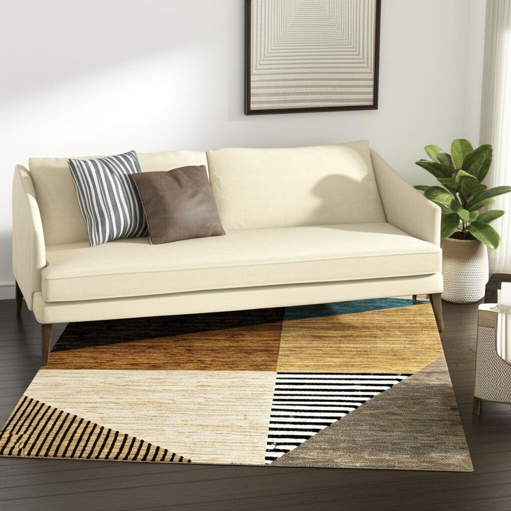 5' X 7' Blue and Beige Geometric Power Loom Area Rug