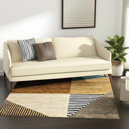 5' X 7' Blue and Beige Geometric Power Loom Area Rug