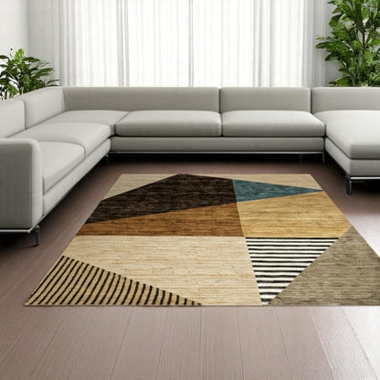 8' X 11' Blue and Beige Geometric Power Loom Area Rug