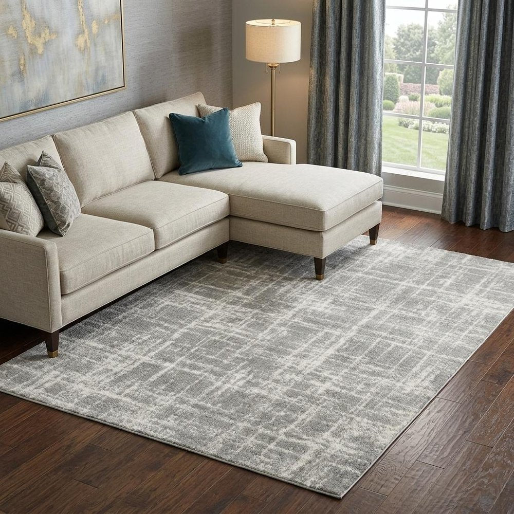 8' X 11' Gray and Ivory Abstract Shag Power Loom Area Rug