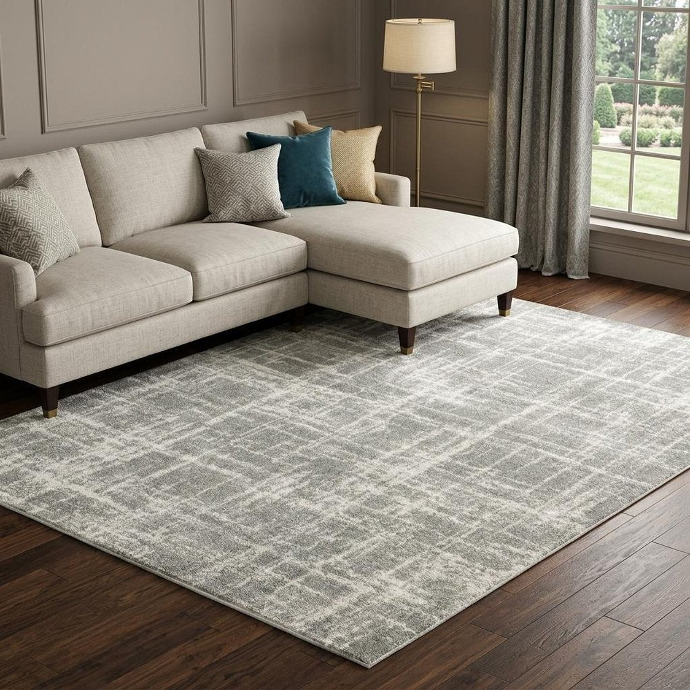 8' X 11' Gray and Ivory Abstract Shag Power Loom Area Rug