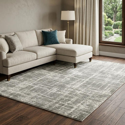 8' X 11' Gray and Ivory Abstract Shag Power Loom Area Rug