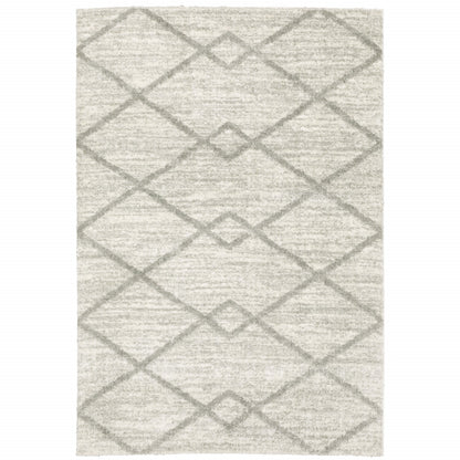 8' X 11' Gray and Ivory Geometric Shag Power Loom Area Rug