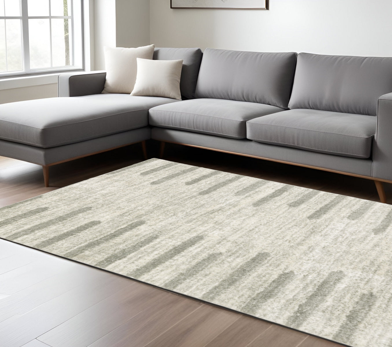 8' X 11' Gray and Ivory Geometric Shag Power Loom Area Rug