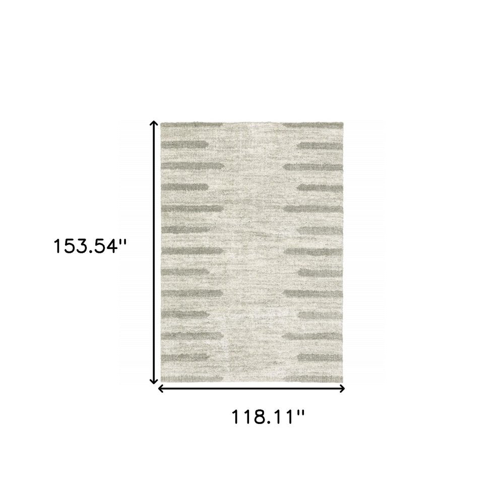 10' X 13' Ivory And Grey Geometric Shag Power Loom Stain Resistant Area Rug