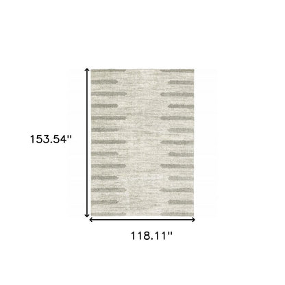 10' X 13' Ivory And Grey Geometric Shag Power Loom Stain Resistant Area Rug