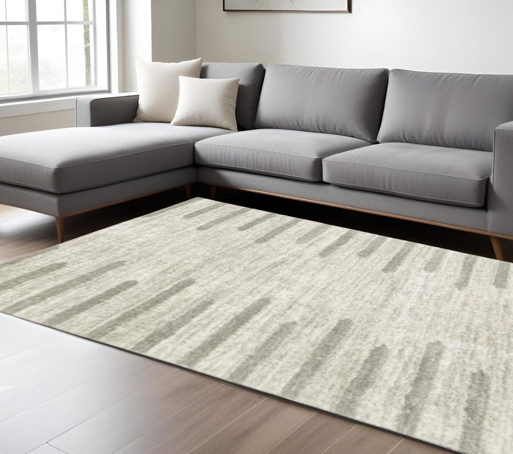 10' X 13' Ivory And Grey Geometric Shag Power Loom Stain Resistant Area Rug