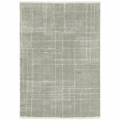 8' X 11' Gray and Ivory Geometric Shag Power Loom Area Rug