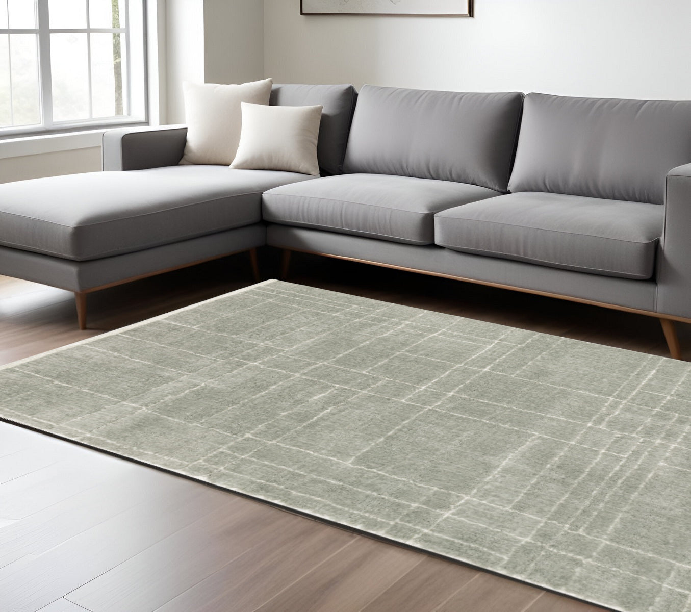 8' X 11' Gray and Ivory Geometric Shag Power Loom Area Rug