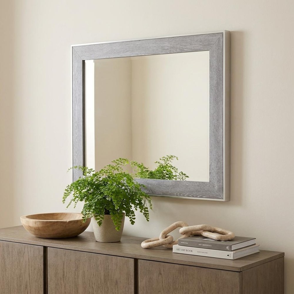 40" Gray and Silver Wood and Metal Framed Accent Mirror
